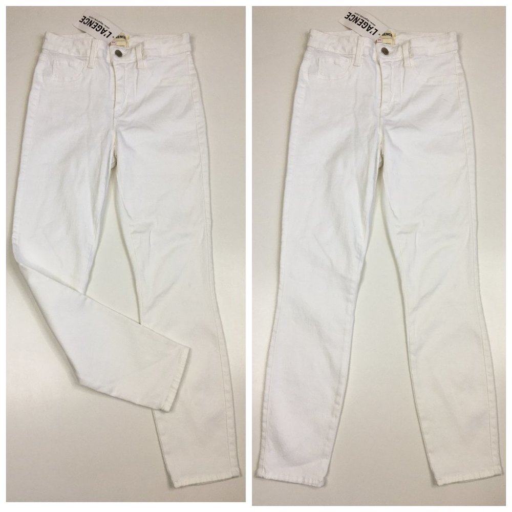 NWT L'AGENCE White MARGOT High Rise Waist 5 Pocket Logo Hardware Skinny Jeans